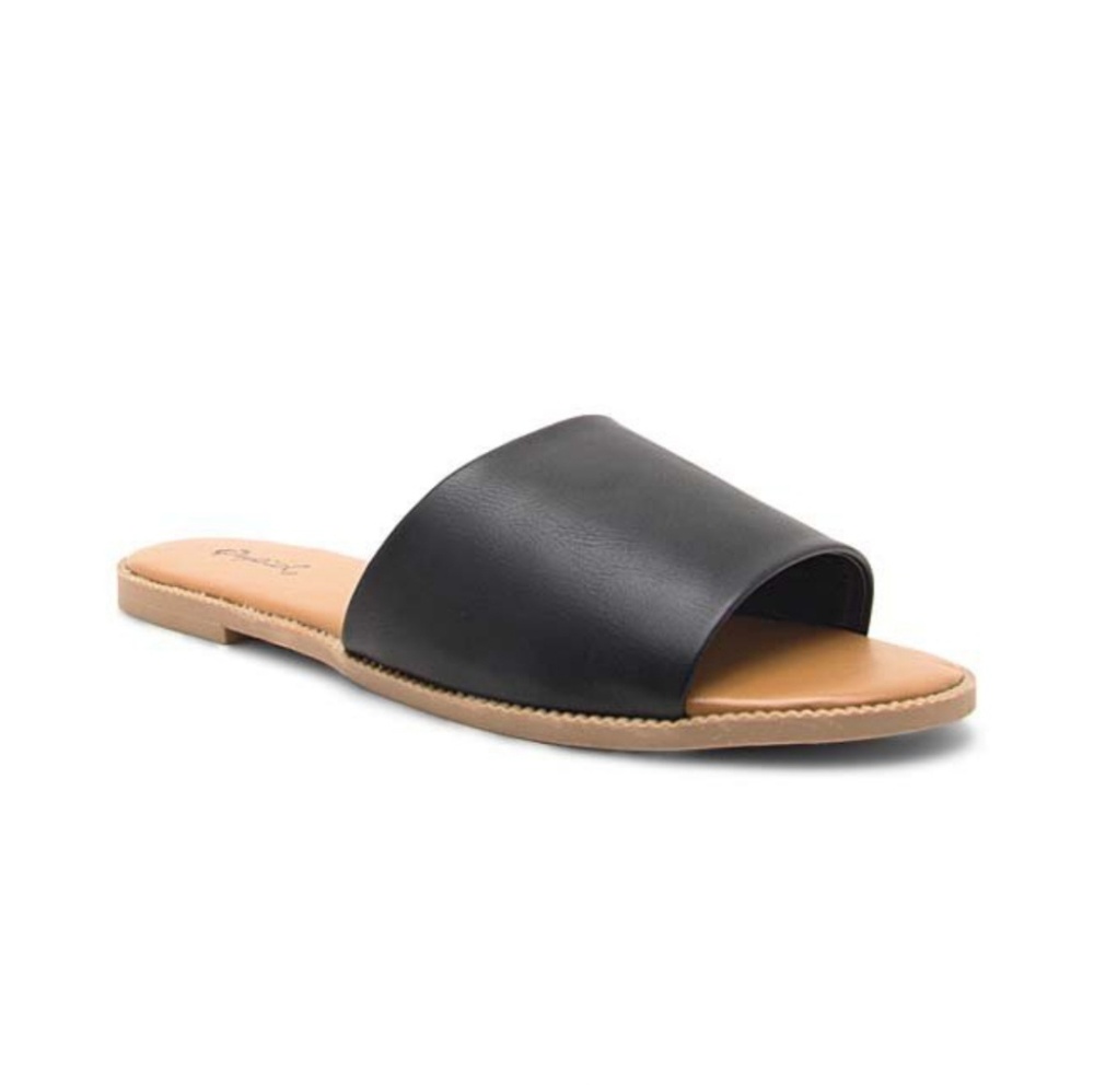 Black Slide On Sandals
